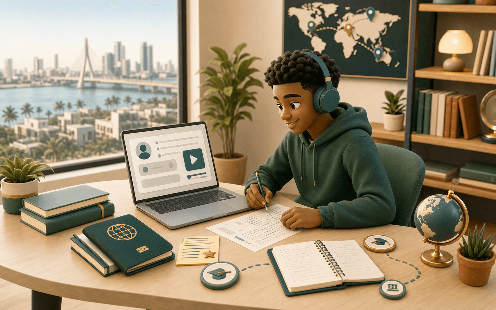 Nigerian student with AI IELTS mock test platform and study abroad plan