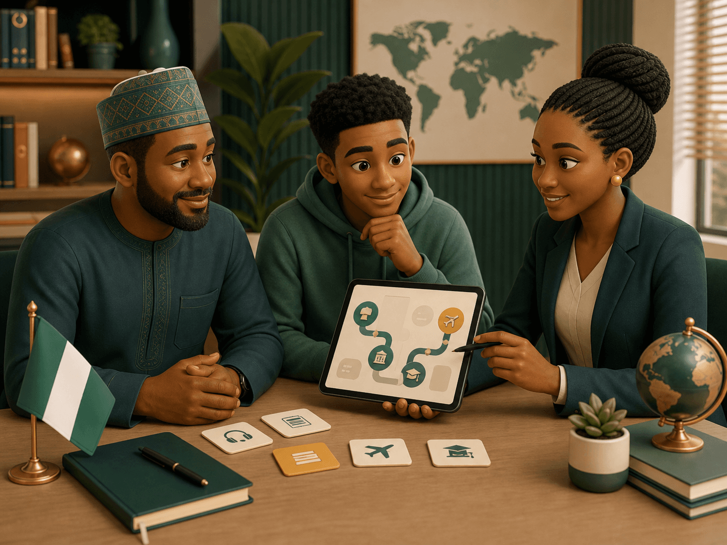 Nigerian family and student with Edvantage advisor exploring study abroad options