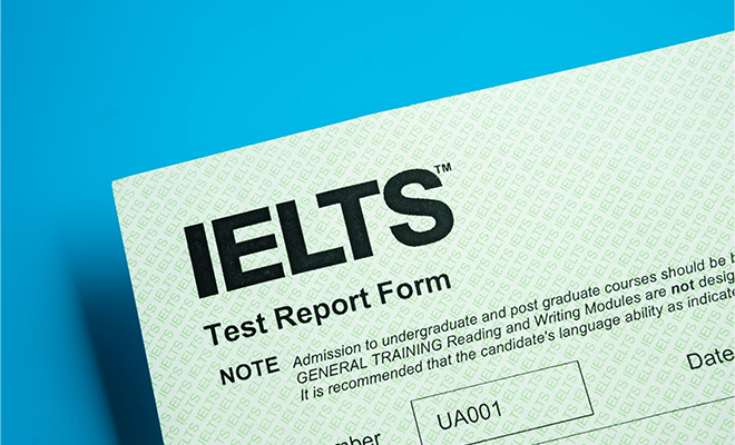 IELTS report card with the IELTS word in the top left corner